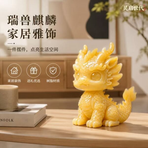 Exquisite resin Qilin ornament for desk — relieves dullness, boosts positive energy, a healing desktop decoration piece.