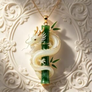 New Chinese-style Dragon Embracing Bamboo Pendant Necklace — Metal Relief, National Trend Cultural Creative Pendant, Niche Premium Feel, Oriental Style Accessory.