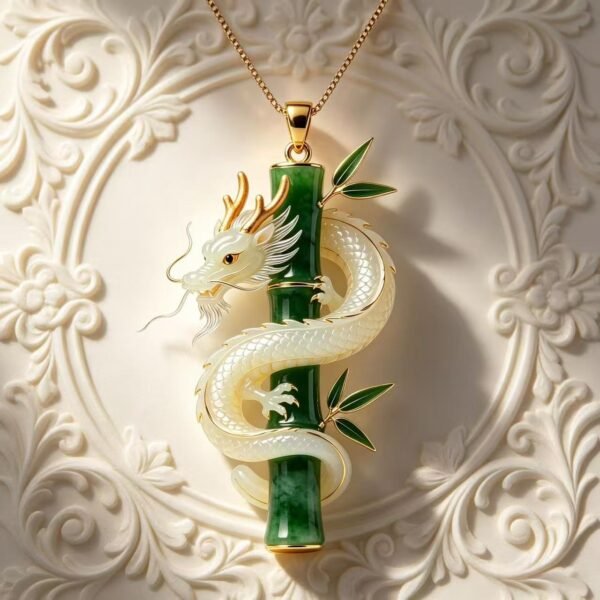 New Chinese-style Dragon Embracing Bamboo Pendant Necklace — Metal Relief, National Trend Cultural Creative Pendant, Niche Premium Feel, Oriental Style Accessory.